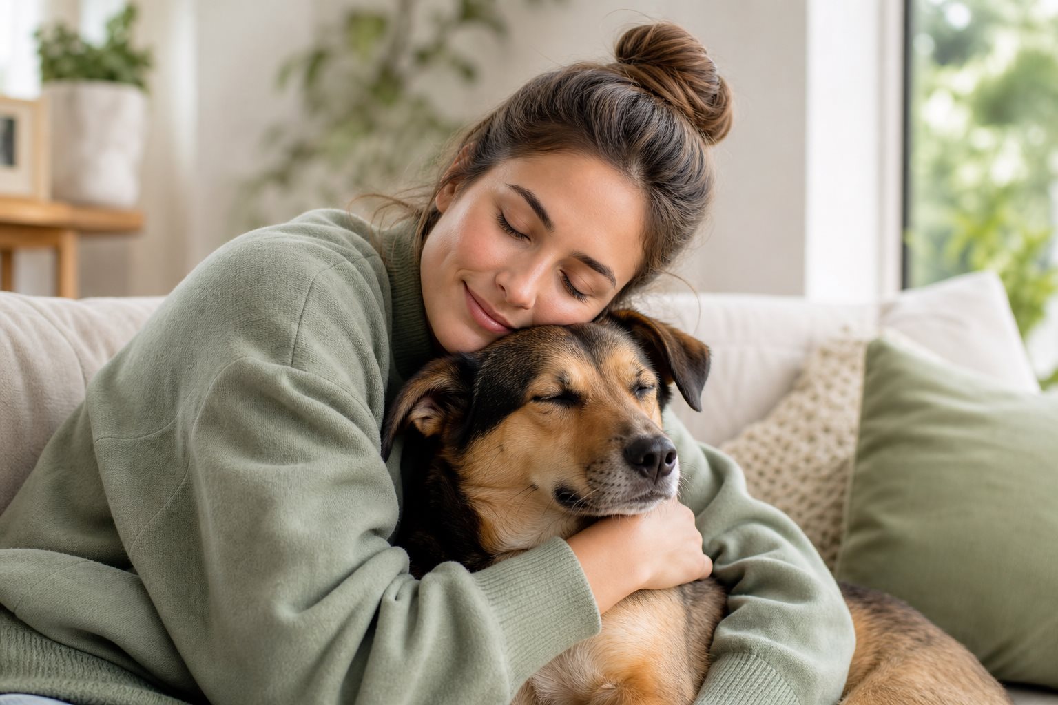 Tierhalterin mit Hund und Smartphone
